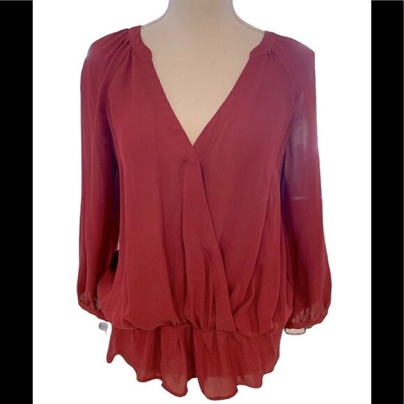 Josie Red Silk long sleeve Blouse XS - Picture 1 of 3